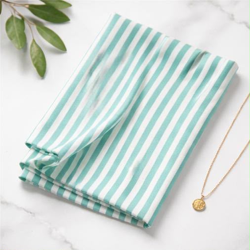 Mint Green White Striped Viscose Cotton Scarf